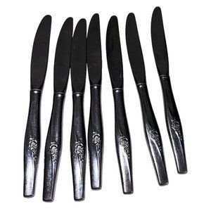 Vintage Stegor Stainless Steel Butter Knife Lot Of 7 Roselle Pattern USA Made
